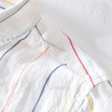 WIAOFELLAS  -  100% Linen Shirts Men Striped Short Sleeve Turn-down Collar Dress Shirt Fashion Casual Flax Tops Male Camisa Men Clothing TS-765
