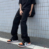 Wiaofellas  -  Spring and Autumn High Street Jeans Splashed Ink Jeans Men's Straight Pants Loose Casual Pants Men Fashion  Punk Pants