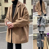 WIAOFELLAS  -  Autumn Winter Woolen Coat Men's Jacket Youth Students Loose Thick Cotton Coat Mid-Long Windbreaker Trench Woolen Coat