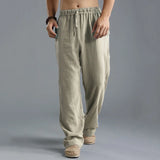 WIAOFELLAS  -  Fashion Summer New Men's Cotton Linen Casual Pants Breathable Loose Trousers For Male Solid Elastic Waist Long Sweatpants S-5XL
