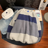 Wiaofellas Winter thick striped color-blocking sweater men's Korean loose knit sweater