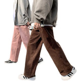 WIAOFELLAS -  Men's Corduroy Fabric Casual Wide-leg Pants Loose Retro Fashion Hip Hop Black Pink Brown Trousers Joggers Sweatpants S-2XL