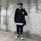 WIAOFELLAS  -  Vintage Sweater Men Pullover Fashion Solid Long Sleeve Hip Hop Clothes Winter Streetwear Casual Loose Knitted Sweaters Men Ropa