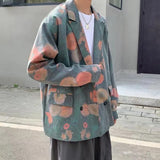Wiaofellas Men's New Personalized Trend Western-style Clothes Couple Blazers Loose Casual Suit Jackets Harajuku Street Flower Print Coats