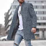 WIAOFELLAS  -  Woolen Coat Windbreaker Men's Stand Collar Herringbone Casual Coat Fashion Custom Made Men's Slim Fit Long Coat Male Outwear
