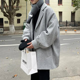 WIAOFELLAS  -  Autumn Winter Woolen Coat Men's Jacket Youth Students Loose Thick Cotton Coat Mid-Long Windbreaker Trench Woolen Coat