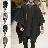 WIAOFELLAS  -  Autumn Winter Mens Cape  Batwing Sleeve Vintage Loose Oversize Poncho Hooded Coats  Male Outwear Irregular Shawl Overcoat