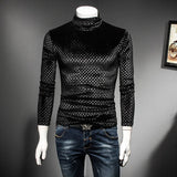 WIAOFELLAS  -  Black Coffee Turtle Neck T Shirt Men Luxury Autumn Winter Slim Fit Plaid Tshirt Club Outfit Camisas Masculina