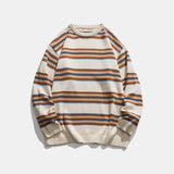 WIAOFELLAS  -  CityBoy Japanese tide color matching striped loose sweater crew neck pullover sweater