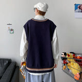 Wiaofellas  -   men's autumn and winter Hong Kong style knitted cardigan V-neck sweater vest vest couple JKDK college style uniform