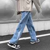 WIAOFELLAS -  Men's Wash Dyed 9-point Straight Pants Baggy Homme Casual Pants Classic Cargo Pocket Jeans Black/blue Biker Denim Trousers