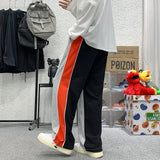 Wiaofellas - Autumn New Hong Kong Style Doll Scenery Color-blocking Labeling Mopping Pants Guard Pants Casual Pants Men