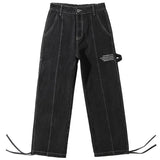 Wiaofellas Summer New Brand Men's Loose Casual All-match Jeans Fashion Trend High Street Pure Color Big Pocket Printed Straight Pants