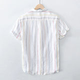 WIAOFELLAS  -  100% Linen Shirts Men Striped Short Sleeve Turn-down Collar Dress Shirt Fashion Casual Flax Tops Male Camisa Men Clothing TS-765