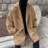 WIAOFELLAS  -  Autumn Winter Woolen Coat Men's Jacket Youth Students Loose Thick Cotton Coat Mid-Long Windbreaker Trench Woolen Coat