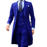 Wiaofellas  -  Royal Blue Long Tail Coat 3 Piece Gentleman Man Suits Male Fashion Groom Tuxedo for Wedding Prom Jacket Waistcoat with Pants