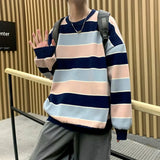 Wiaofellas Striped sweater men's spring and autumn tide ins pullover jacket Hong Kong style loose round neck casual men's clothing