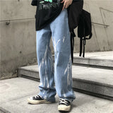 Wiaofellas  -  Light Colored Jeans Men's Jeans High Street Loose Straight Pants Gradient Color Wide Leg Pants Fashion Jeans