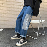 Wiaofellas  -  Autumn Straight Jeans Men's Color Matching Loose Jeans Fashion Casual Pants Plus Size Jeans  Mens Street Wear