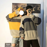 Wiaofellas Winter thick striped color-blocking sweater men's Korean loose knit sweater