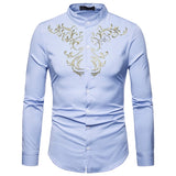 WIAOFELLAS  -  Fashion Mandarin Collar Embroidery Shirt Men Brand Long Sleeve Button Up Shirt Mens Party Business Casual Slim Fit Shirts
