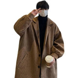 WIAOFELLAS  -  Autumn Winter Woolen Coat Men's Jacket Youth Students Loose Thick Cotton Coat Mid-Long Windbreaker Trench Woolen Coat