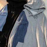 WIAOFELLAS  -  Denim Patchwork Hoodie Men Sweatshirts Spring Autumn Fashion Loose Wild Couple Tops Sudaderas Hombre Vintage Long Sleeve Moletom