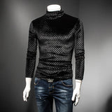 WIAOFELLAS  -  Black Coffee Turtle Neck T Shirt Men Luxury Autumn Winter Slim Fit Plaid Tshirt Club Outfit Camisas Masculina