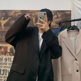 WIAOFELLAS  -  Korean Style Blazer Men Fashion Solid Color Business Casual Suit Jacket Men Streetwear Loose Dress Jackets Mens Formal Blazer