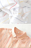 WIAOFELLAS  -  100% Linen Shirts Men Striped Short Sleeve Turn-down Collar Dress Shirt Fashion Casual Flax Tops Male Camisa Men Clothing TS-765