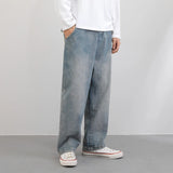 WIAOFELLAS  -  Jeans male spring and autumn ins port style retro wide-leg trousers tide brand wild loose straight-leg pants