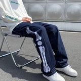 Wiaofellas  -  Jeans Men Skeleton Baggy Casual Jean Pants Mens Japan Style Streetwear Wide Leg Denim Trousers Male Vintage Blue Denim Pants