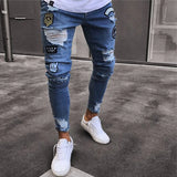 WIAOFELLAS  -  Men Stretchy Ripped Skinny Biker Embroidery Cartoon Print Jeans Destroyed Hole Slim Fit Denim High Quality Hip Hop Black Jeans