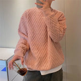 Wiaofellas  -  Knitted Sweater Men Pullover Korean Style Long Sleeve Tops Autumn Winter Thick Loose Japanese O Neck Solid Knitwear Ropa Hombre