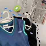 WIAOFELLAS  -  Men's Knitted Vest Fall V-neck Sweaters Sleeveless Tops Chic Streetwear Solid Color Pullover Wild Sweater Vest Gilet Homme