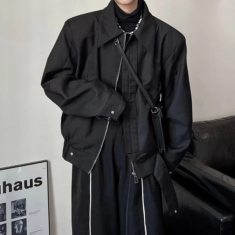 Wiaofellas  -  Men's Clothing Luxury Leisure Zipper Jacket Streetwear Solid Color  Harajuku Long Sleeve Pocket Coats Korean Popular Outwear