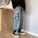 Wiaofellas Spring Bear Jeans Women New Loose Chic Retro Hong Kong Flavor Wide Leg Plus size Fat Girl Straight Pants