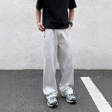 Wiaofellas  -  Trendy Striped Sweatpants Loose Straight Drapey Long Casual Versatile Sports Pants Simple Plaid Summer Youth Polyester Fiber