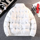 Wiaofellas  -  Fashionable Winter Men's Cotton Jacket Men's Coat Thick Warm Bright Color Men's Stand Up Collar Shorts Bread Jacket