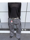 WIAOFELLAS  -  American High Street Retro Pleated Design Striped Men's Loose Straight Casual Wide Leg Pants Street Sle Casual Trousers