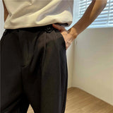 Wiaofellas  -  Khaki Black Suit Pants Men Fashion Social Mens Dress Pants Korean Loose Straight Wide Leg Pants Mens Office Formal Trousers