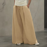 WIAOFELLAS  -  Men Wide Leg Pants Solid Color Joggers Loose Elastic Waist Trousers Men Streetwear Fashion Casual Long Pants S-5XL