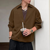 WIAOFELLAS  -  Men Shirt Solid Color Lapel Long Sleeve Button Casual Men Clothing Loose Korean Style Streetwear Fashion Male Shirts