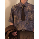Wiaofellas  -  New Chinese Sle Danon Print ort Sve irt Men's Summer American Retro Loose Purple irt Polyester Fiber Casual Wear