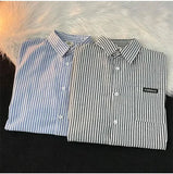 Wiaofellas  -  Long-sleeved Vertical Striped Shirt Men's Handsome Casual Hong Kong Style High Street Shirts