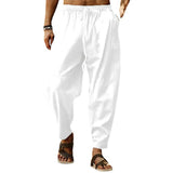 Wiaofellas  -  Men's Summer Casual Sports Pants Loose Fit Cotton Linen Breathable Straight Leg Trousers Youthful Energy Style Khaki Color