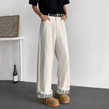WIAOFELLAS  -  New Men's Denim Pants Solid Color Deconstruction Korean Style Straight Trousers Wide Leg Cleanfit Male Jeans 2025 24K4269