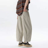 WIAOFELLAS  -  Simple Men's Casual Pants Drawstring Design Solid Color Bottom Elastic Waist Straight Wide Leg Loose Male Trousers