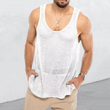 WIAOFELLAS  -  Summer New Fashion Solid Knit Vest Men's Sports V-Neck Sleeveless Sexy Tank Top Men's Breathable Quick Dry Loose Tees