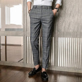 Wiaofellas  -  British Retro Slim Straight Trousers Plaid Casual Pants Men